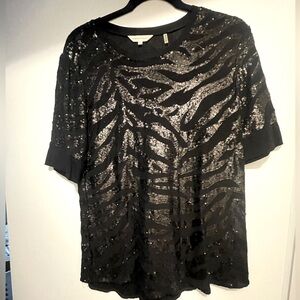 Rebecca Taylor black sequin tiger print top